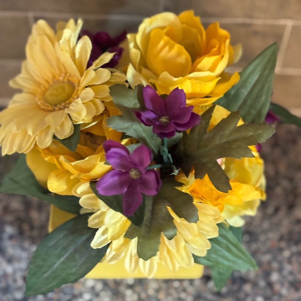 Faux Floral Arrangement in Square Planter